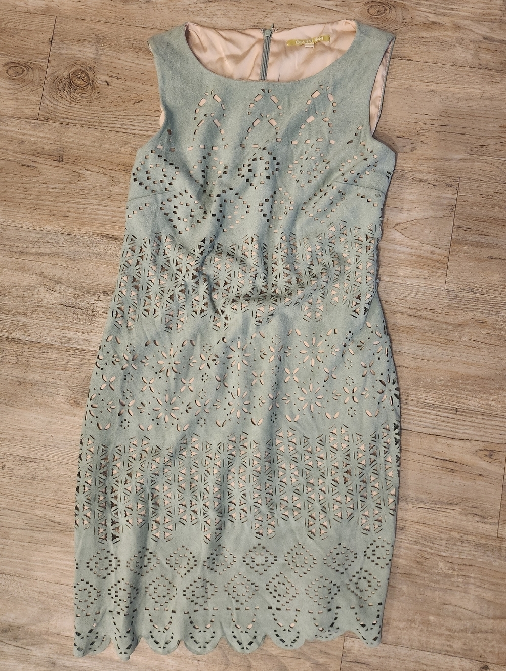 Gianni Bini Sage Green Laser-Cut Midi Sheath Dress